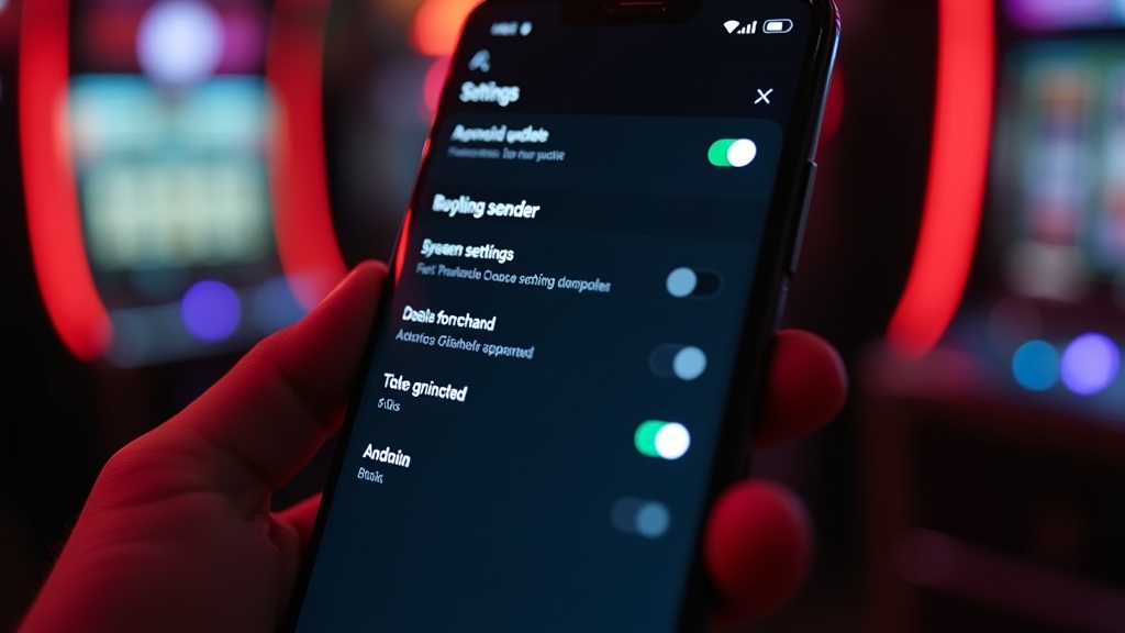 Android-telefoon met instellingen en updates in een casino-achtige sfeer