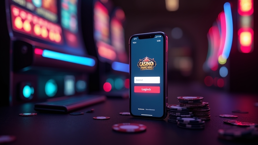 Smartphone met Android- en iPhone-startscherm in een casino-achtige setting